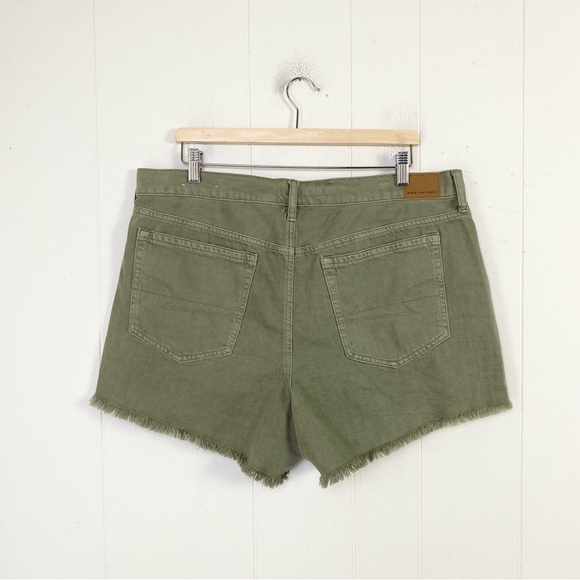 American Eagle High-rise Festival Midi Shorts Button Fly Raw Hem Green Size 18 - Picture 2 of 11